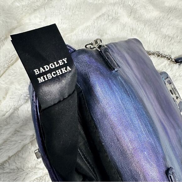 Badgley Mischka Elegant Blue Quilted Handbag With Pearl Handle wedding formal - Picture 13 of 13